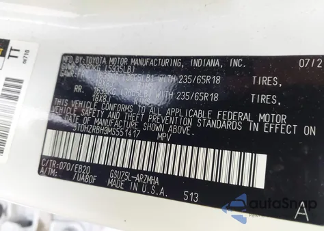 2021 Toyota Highlander Xle z USA, uszkodzony, nr VIN 5TDHZRBH9MS551417